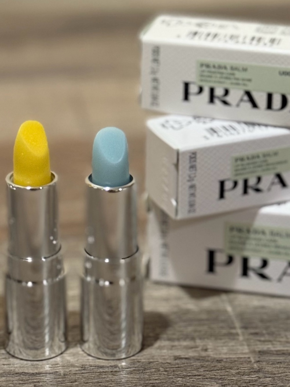 Prada Yellow, Green & Light Blue Lip Balms - trio - Picture 2 of 3